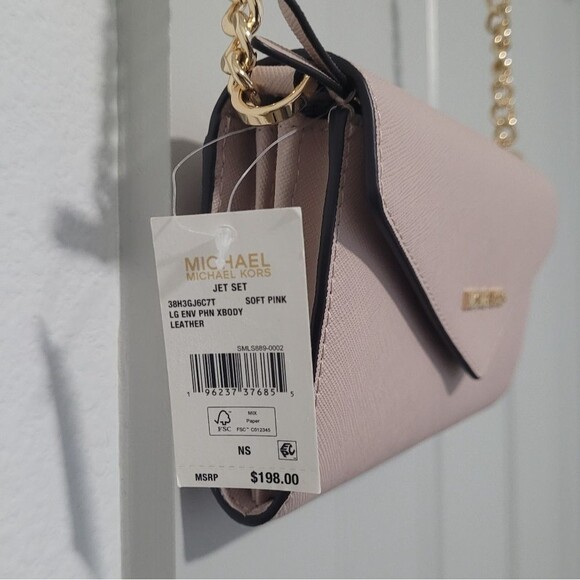 Michael Kors Pink Jet Set Large Phone Wallet Crossbody Leather Bag Nightout - Picture 3 of 7